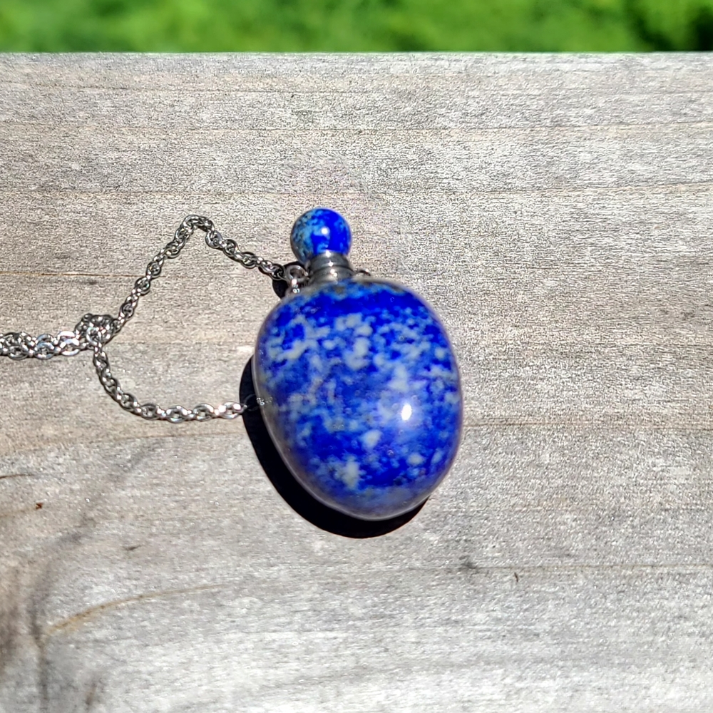 LARGE Blue Cobalt Lapis bottle pendant necklace - Picture 4 of 11